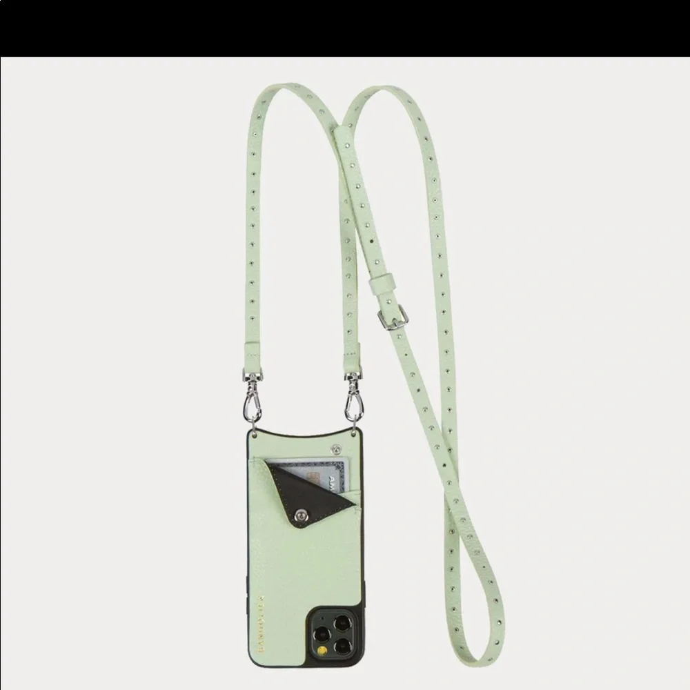 NICOLE Pebble Leather Crossbody Bandolier in Mist Green/Silver